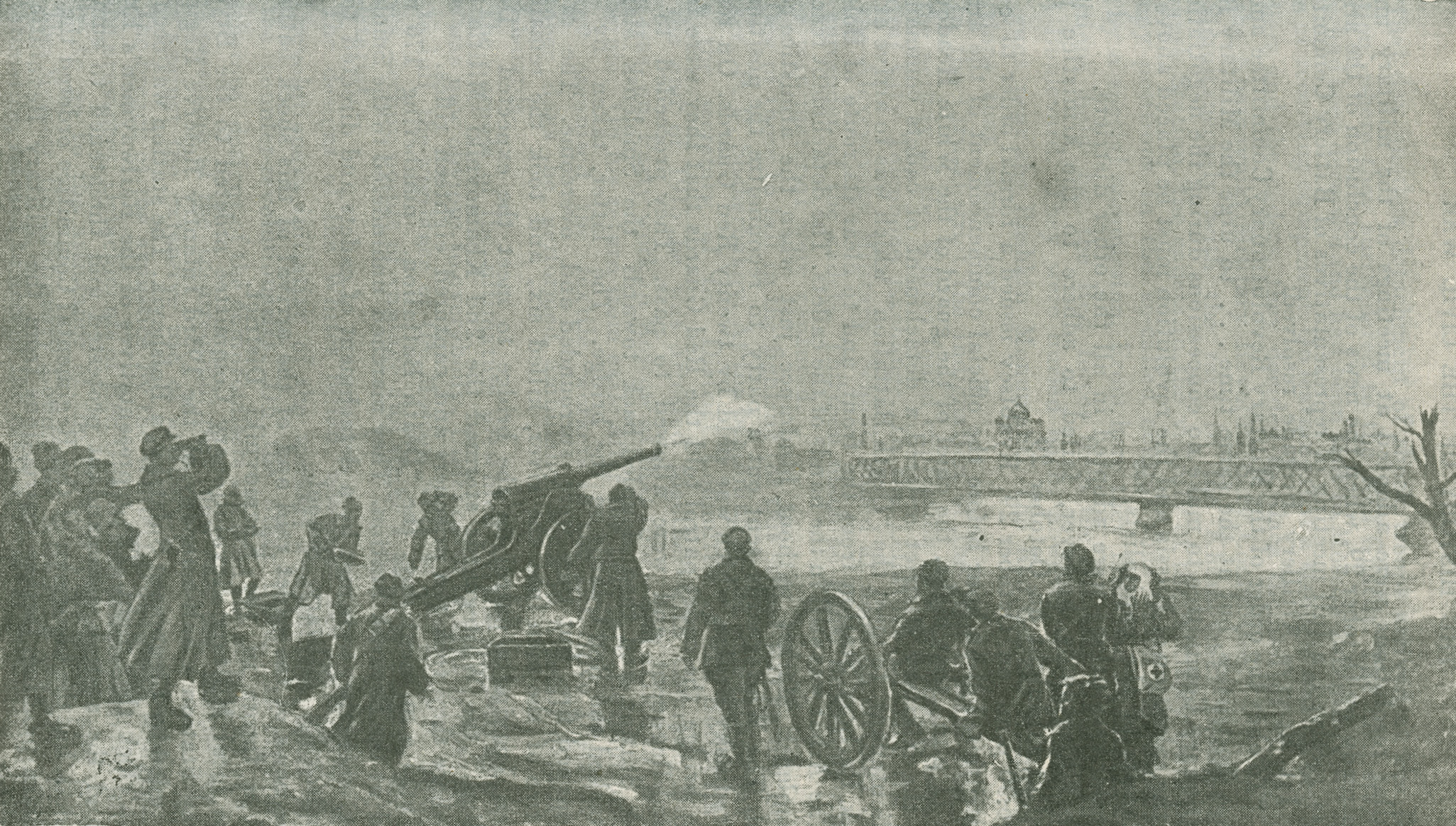 Excerpt from a painting depicting artillery firing at the Kremlin